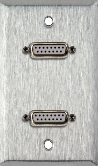 1G Stainless Wall Plate w/Two 15-Pin Female Rear Solder Connectors