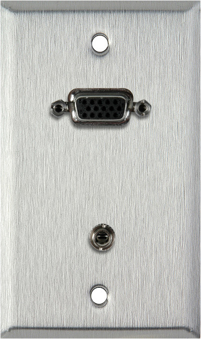 1G Stainless Wall Plate w/15-Pin HD Female Barrel & Stereo Mini Jack