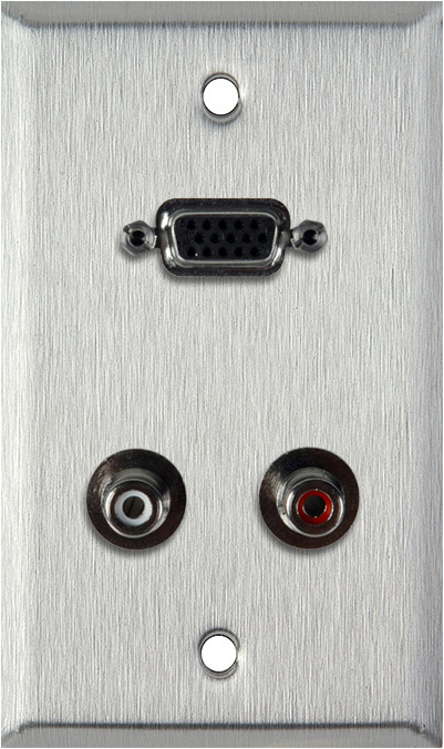 1G Stainless Wall Plate w/15-Pin HD Female Barrel & Dual RCA Barrels