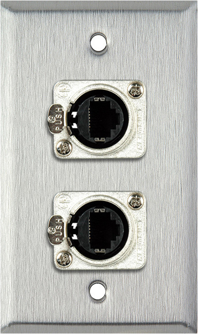 1G Stainless Wall Plate w/2 Neutrik RJ45 To Rear Krone Connectors