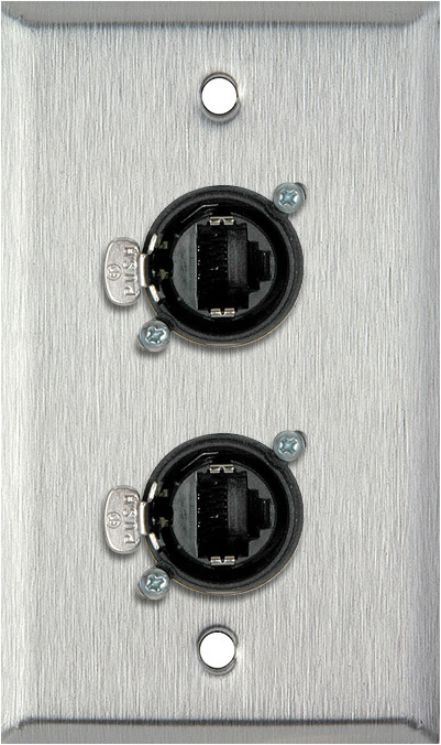 1G Stainless Wall Plate w/2 Neutrik RJ45 To Rear IDC110 Terminals