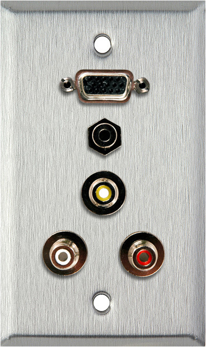 1G Plate w/HD 15-Pin F-Barrel/3 RCA Barrels/1 Mini Jack 3.5mm feedthru