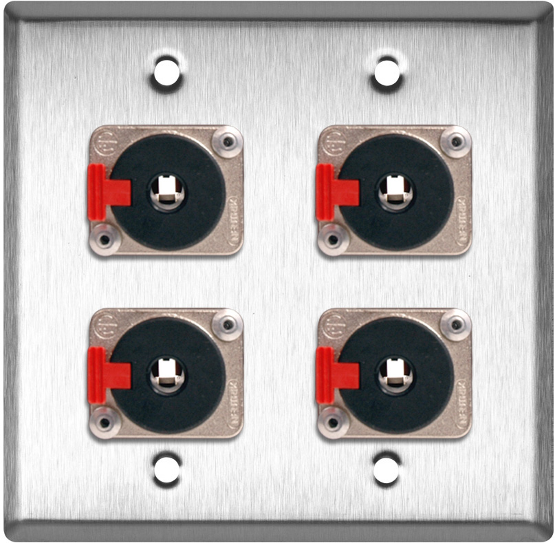 2G Stainless Steel Wall Plate w/4 Neutrik Stereo 1/4 Latching Jacks