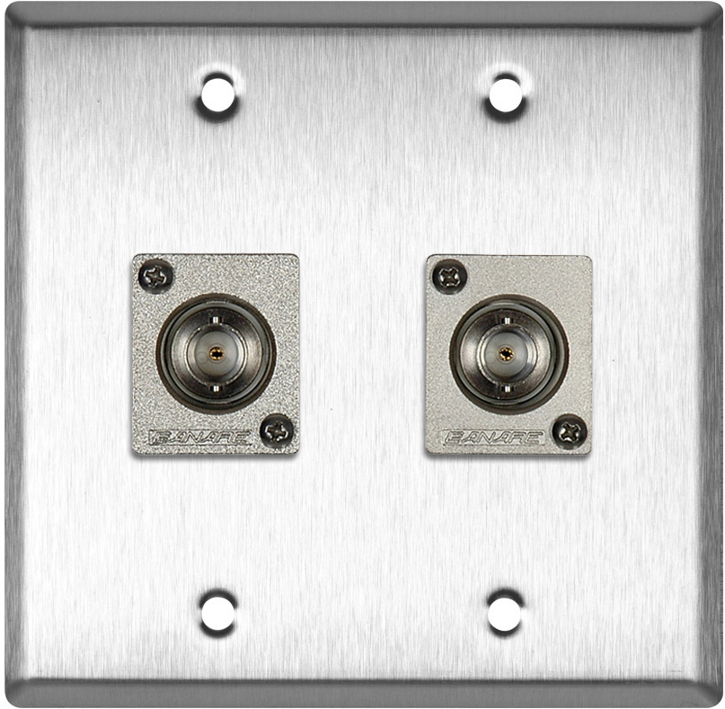 2G Stainless Steel Wall Plate w/2 Canare BCJ-JRU Recessed BNC Barrels