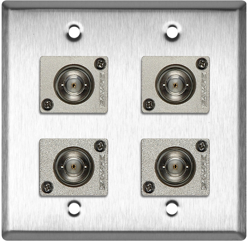 2G Stainless Steel Wall Plate w/4 Canare BCJ-JRU Recessed BNC Barrels