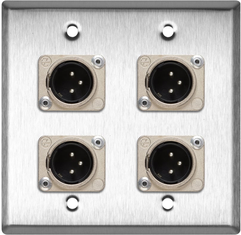 2G Stainless Steel Wall Plate w/4 Neutrik XLR 3-Pin Male Connectors