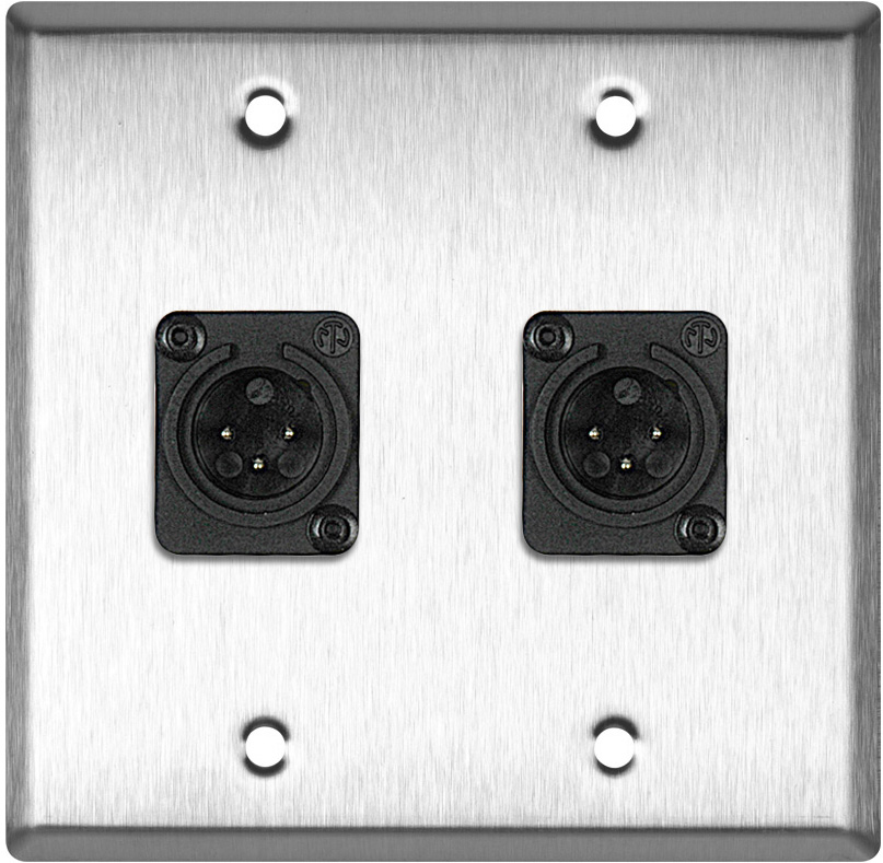2-Gang Stainless Steel Wall Plate w/2 Neutrik Plastic 3-Pin XLR Males