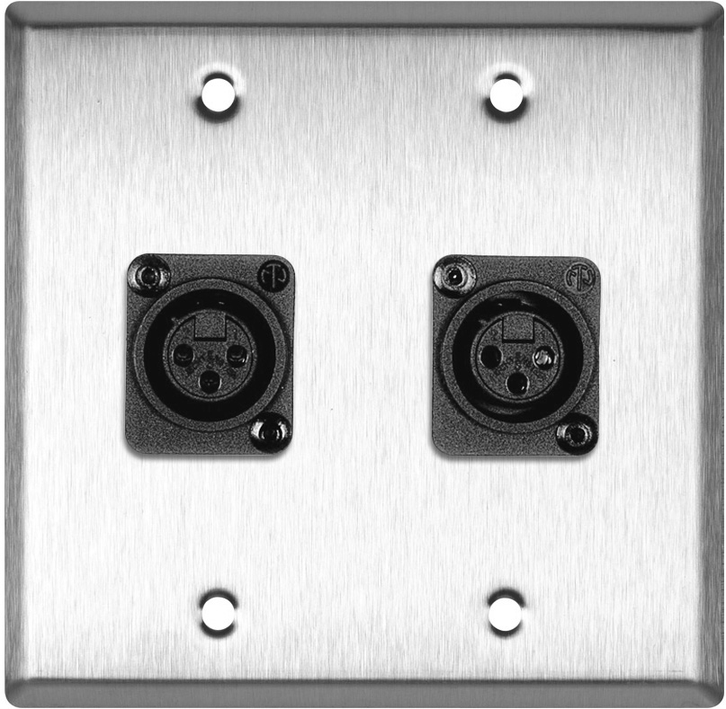 2-Gang Stainless Steel Wall Plate w/2 Plastic Latchless 3-Pin XLR-Fs