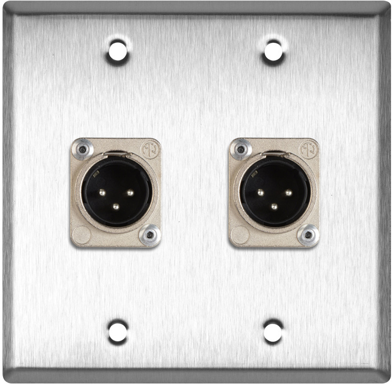 2G Stainless Steel Wall Plate w/2 Neutrik XLR 3-Pin Male Connectors