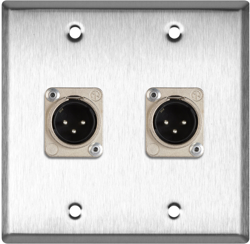 2G Stainless Steel Wall Plate w/2 Neutrik XLR 3-Pin Male Connectors