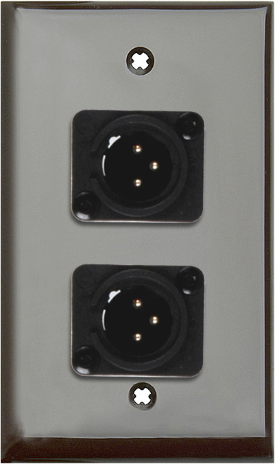 1G Brown Lexan Wall Plate w/2 Neutrik 3-Pin XLR Male-Terminal Blocks