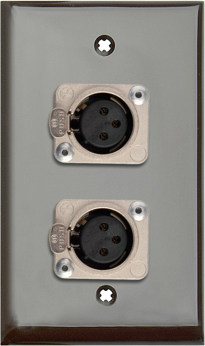 1G Brown Lexan Wall Plate w/2 Neutrik 3-Pin Female XLRs Terminal Block