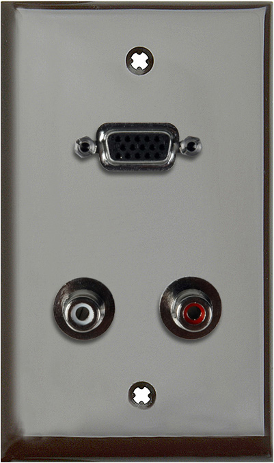 1G Brown Lexan Wall Plate w/15-Pin HD Female Barrel & Dual RCA Barrels