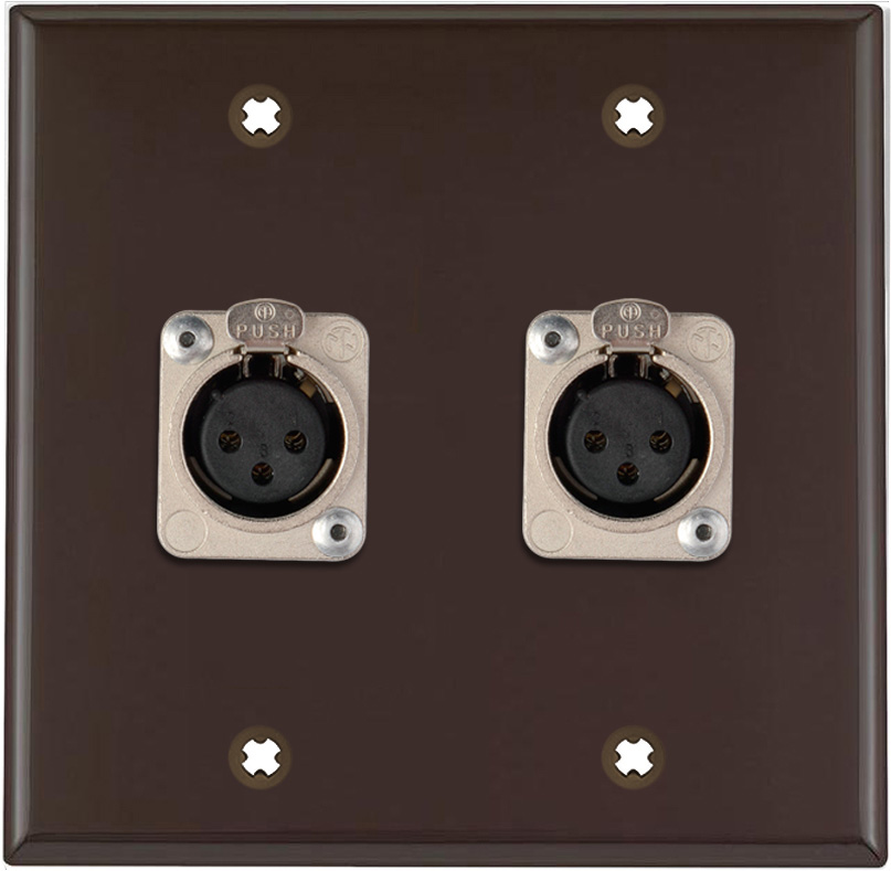 2-Gang Brown Lexan Wall Plate w/2 Neutrik Latching 3-Pin XLR Females