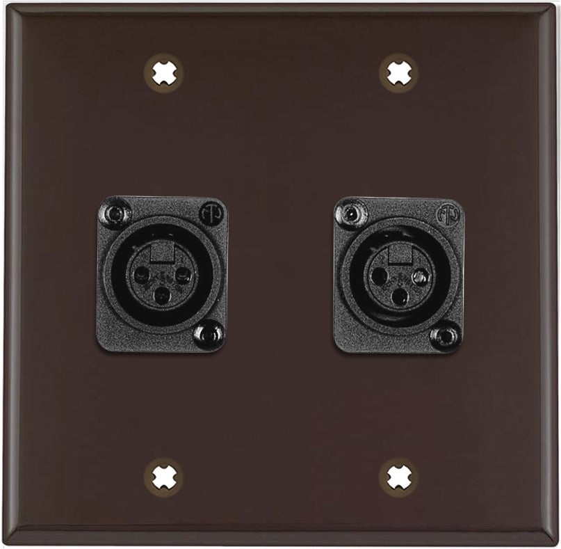 2-Gang Brown Lexan Wall Plate w/2 Plastic Latchless 3-Pin XLR Females