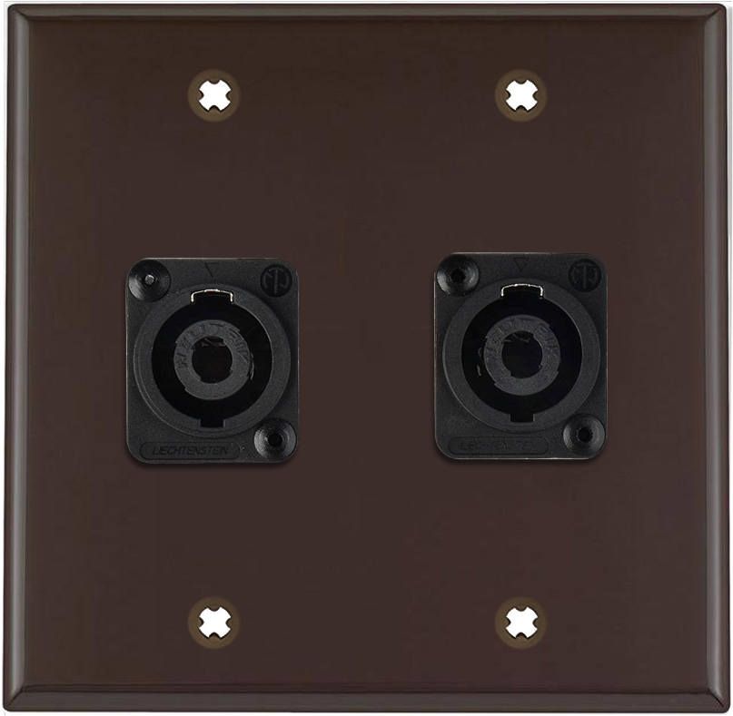 2G Brown Lexan Wall Plate w/2 Neutrik NL4MP -D-Series 4 Pole Speakon