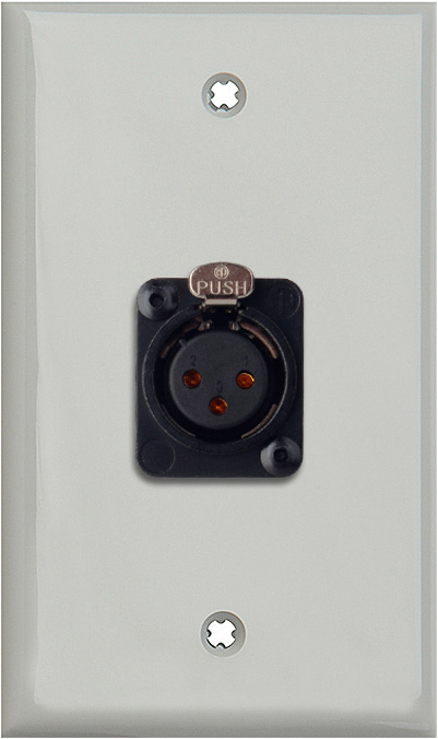 1-Gang Gray Lexan Wall Plate w/Neutrik 3-Pin XLR Female-Terminal Block
