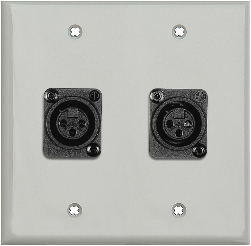 2-Gang Gray Lexan Wall Plate w/2 Plastic Latchless 3-Pin XLR Females