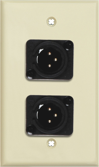 1G Ivory Lexan Wall Plate w/2 Neutrik 3-Pin XLR Male-Terminal Blocks