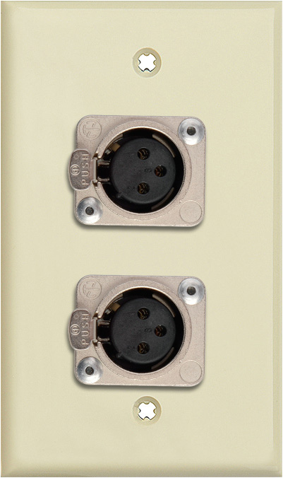 1G Ivory Lexan Wall Plate w/2 Neutrik 3-Pin Female XLRs Terminal Block
