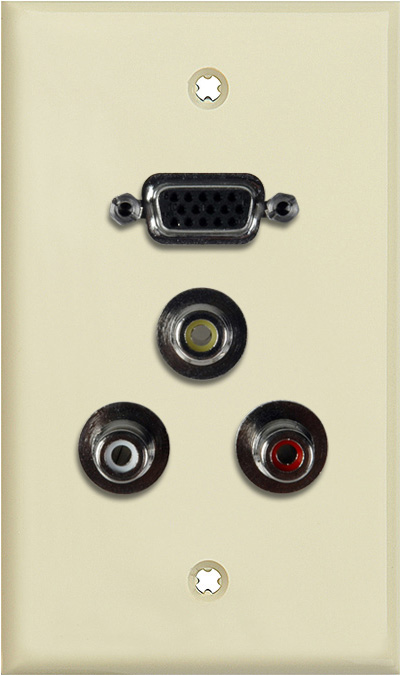 1G Ivory Lexan Plate w/One 15-Pin HD Female Barrel & 3 RCA Barrels RWY