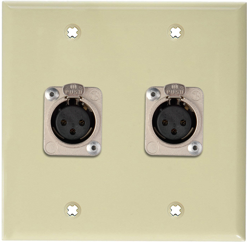 2-Gang Ivory Lexan Wall Plate w/2 Neutrik Latching 3-Pin XLR Females