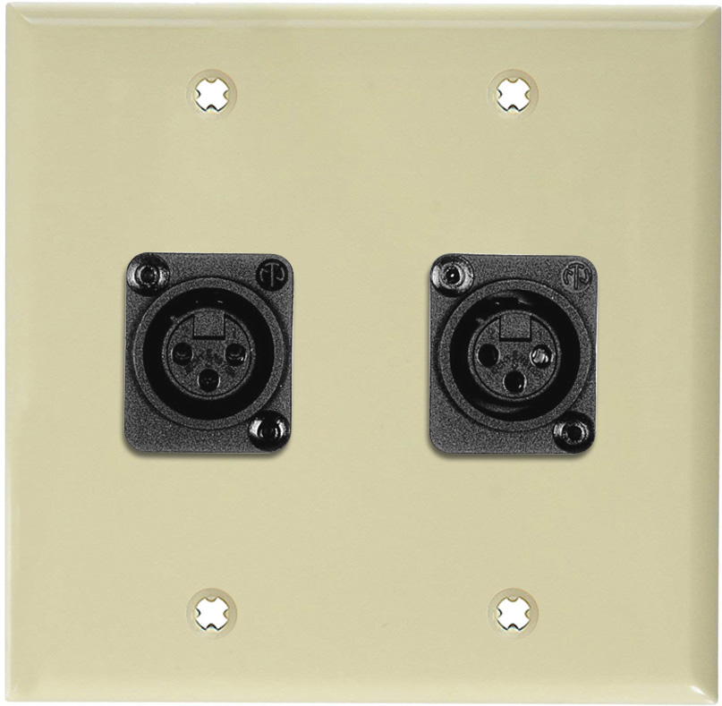 2-Gang Ivory Lexan Wall Plate w/2 Plastic Latchless 3-Pin XLR Females