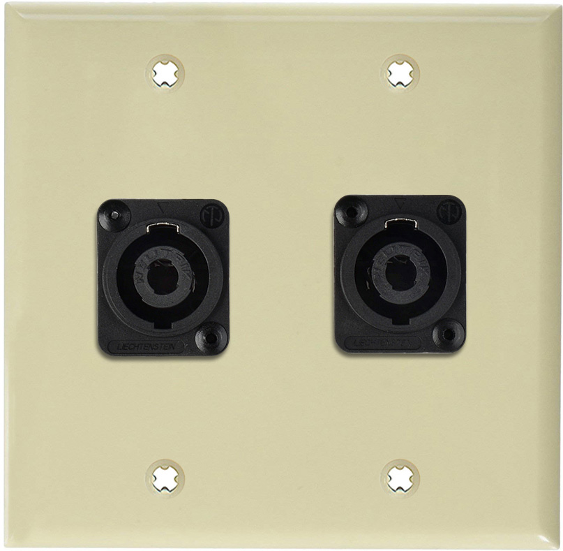 2G Ivory Lexan Wall Plate w/2 Neutrik NL4MP -D-Series 4 Pole Speakon