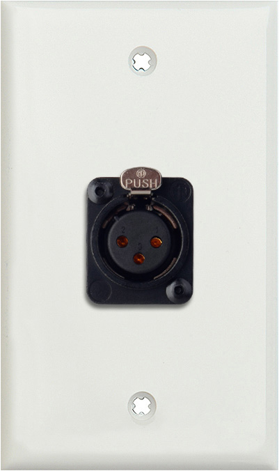 1-Gang White Lexan Wall Plate w/Neutrik 3-Pin XLR-F-Terminal Block