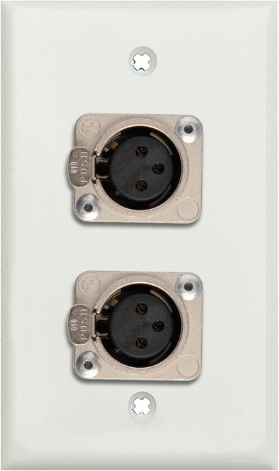 1G White Lexan Wall Plate w/2 Neutrik 3-Pin Female XLRs Terminal Block