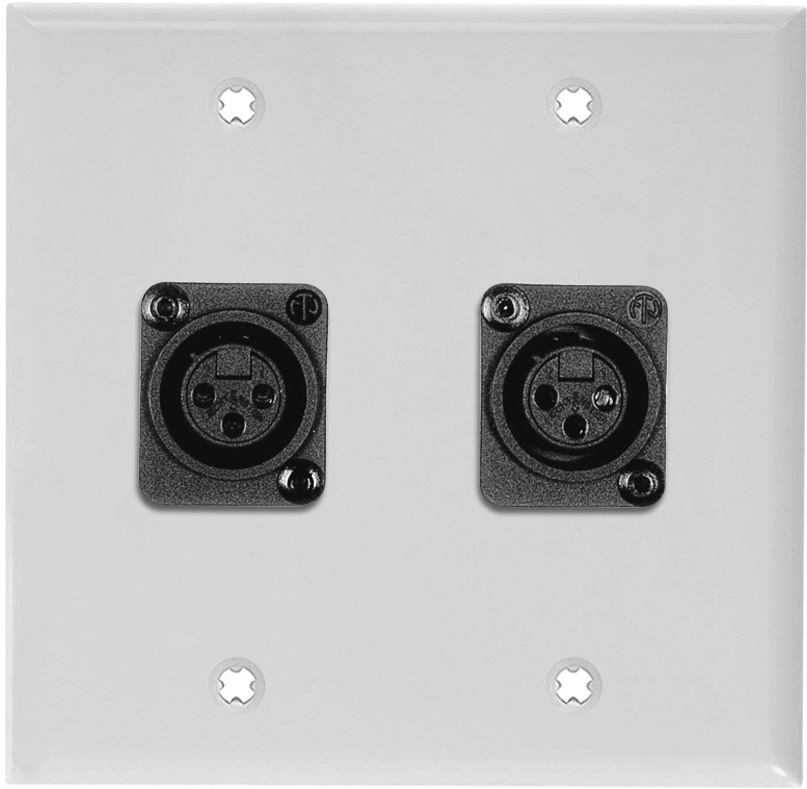 2-Gang White Lexan Wall Plate w/2 Plastic Latchless 3-Pin XLR Females