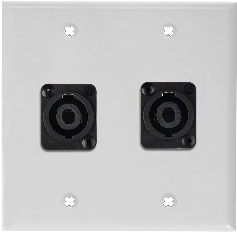 2G White Lexan Wall Plate w/2 Neutrik NL4MP -D-Series 4 Pole Speakon