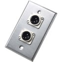 Photo of Neutrik 203m Brushed Stainless Steel Wallplate with two NC3MD-L-1 XLR male connectors