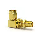 Photo of Coax Connectors 30-548-D3 SMA Right Angle Bulkhead Jack to Plug Adaptor - Gold Plated Body & Center Contact.