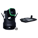 BirdDog BDX4UCOMBO-B UHD 4K X4 Ultra PTZ 3-Camera Combo with 20x Zoom - KBD PTZ Controller Included - Black