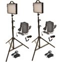 Bescor LED200KB Dual 300 Watt LED Studio Light Kit with 2 12v 3a HP3ATM Battery Packs & 2 CLC200 Cords