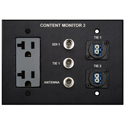 Photo of Custom 3 Gang Black Anodized Wall Plate with Duplex LC Tie Lines & 20-Amp AC Outlet