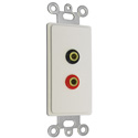 Photo of Connectronics DVC-401 White Decora Wall Plate Insert with 2 gold banana jacks in black and red