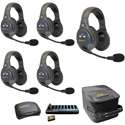 Eartec EVADE EVX5D-CM Full Duplex Dual Channel Light Industrial Wireless Intercom System w/ 5 Dual-Ear Headsets