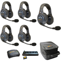 Eartec EVADE EVX5S-CM Full Duplex Dual Channel Light Industrial Wireless Intercom System w/ 5 Single-Ear Headsets