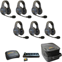 Eartec EVADE EVX6D-CM Full Duplex Dual Channel Light Industrial Wireless Intercom System w/ 6 Dual-Ear Headsets