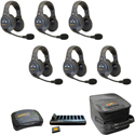 Photo of Eartec EVADE EVX6D-CM Full Duplex Dual Channel Light Industrial Wireless Intercom System w/ 6 Dual-Ear Headsets