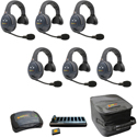 Eartec EVADE EVX6S-CM Full Duplex Dual Channel Light Industrial Wireless Intercom System w/ 6 Single-Ear Headsets
