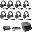 Eartec EVADE EVX8S-CM Full Duplex Dual Channel Light Industrial Wireless Intercom System w/ 8 Single-Ear Headsets