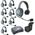 Eartec HUB8S UltraLITE/HUB 8-Person Full Duplex Wireless Intercom System - 1x HUB Mini-base/8x UltraLITE Single Headsets