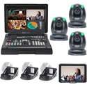 Datavideo 4-Ch HD/SD/HDBaseT Portable Video Streaming Studio Bundle w/Switcher/3 PTZ Cameras/4K Monitor/Mounts- Black