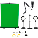 Photo of ikan HomeStream Video Kit 4 w/ 2 Desktop Lights/Pull-Up Green Screen/HDMI Capture Device/Camera Stand/Podcast Mic