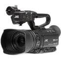 Photo of JVC GY-HM250U 4K Camcorder with Lower-Third Graphic Overlays and AC Power Supply