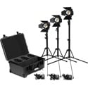 Photo of Kinotehnik PRACT602K4 x3 PRACT602 Bi-Color Smart LED Fresnel Lights with Stands A/C Adapter Barn Doors and Case