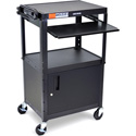 Luxor AVJ42KBC Adjustable Height 24 Inch Steel A/V Cart with Cabinet and Pullout Shelf - Black